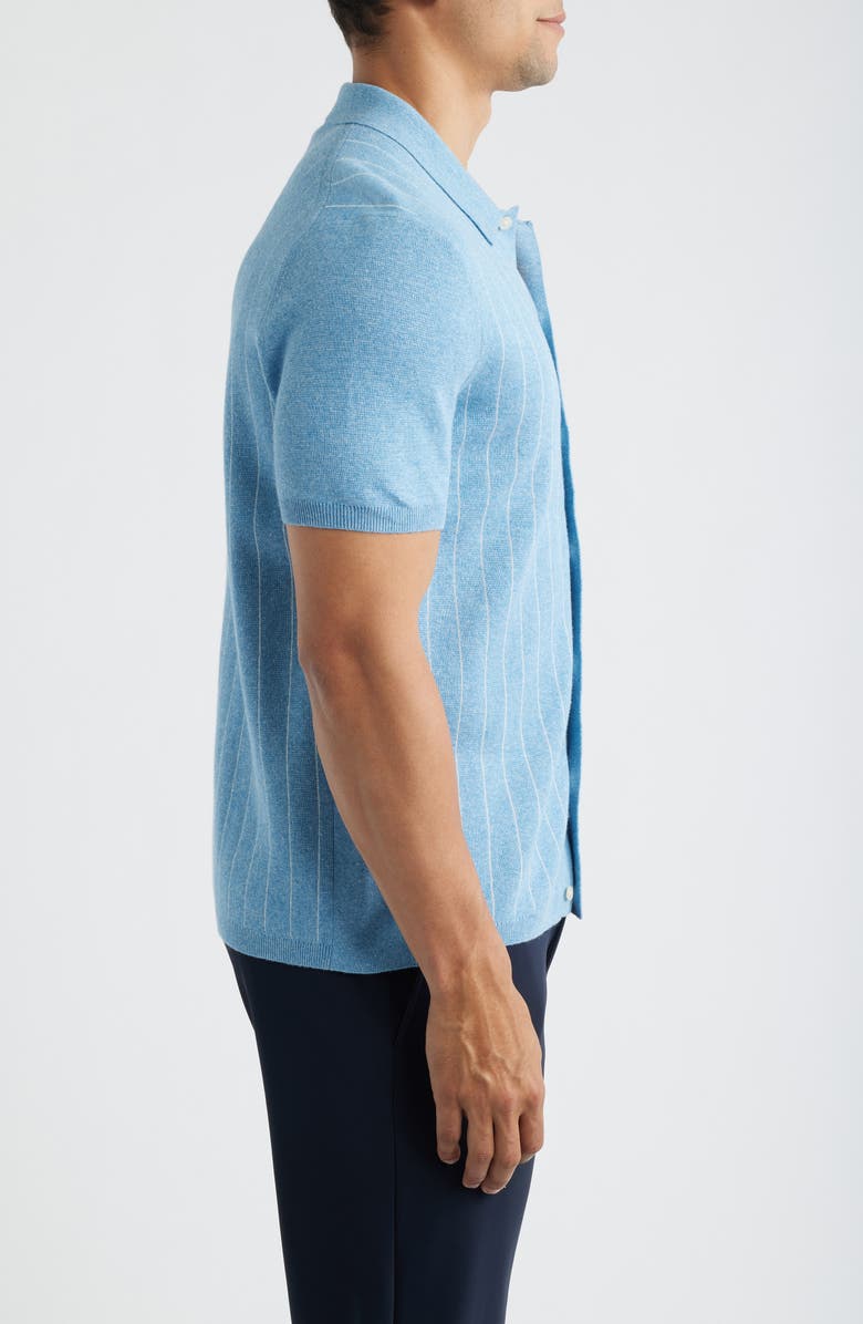 Reigning Champ Piazza Stripe Cotton & Linen Blend Button-Up Shirt, Alternate, color, Gulf-Ivory