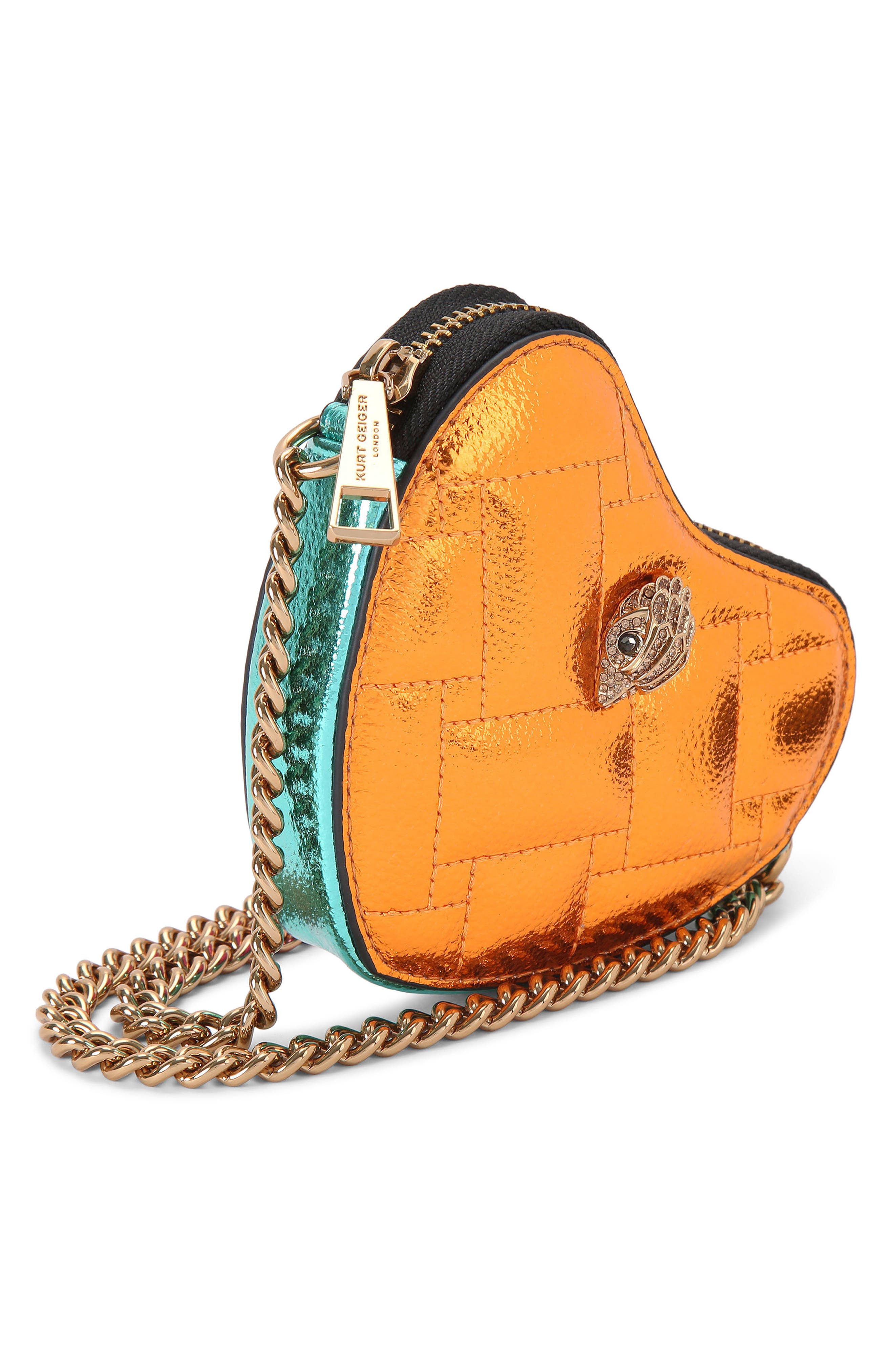 Kurt Geiger London Micro Heart Leather Crossbody Bag, Alternate, color, Orange Shimmer