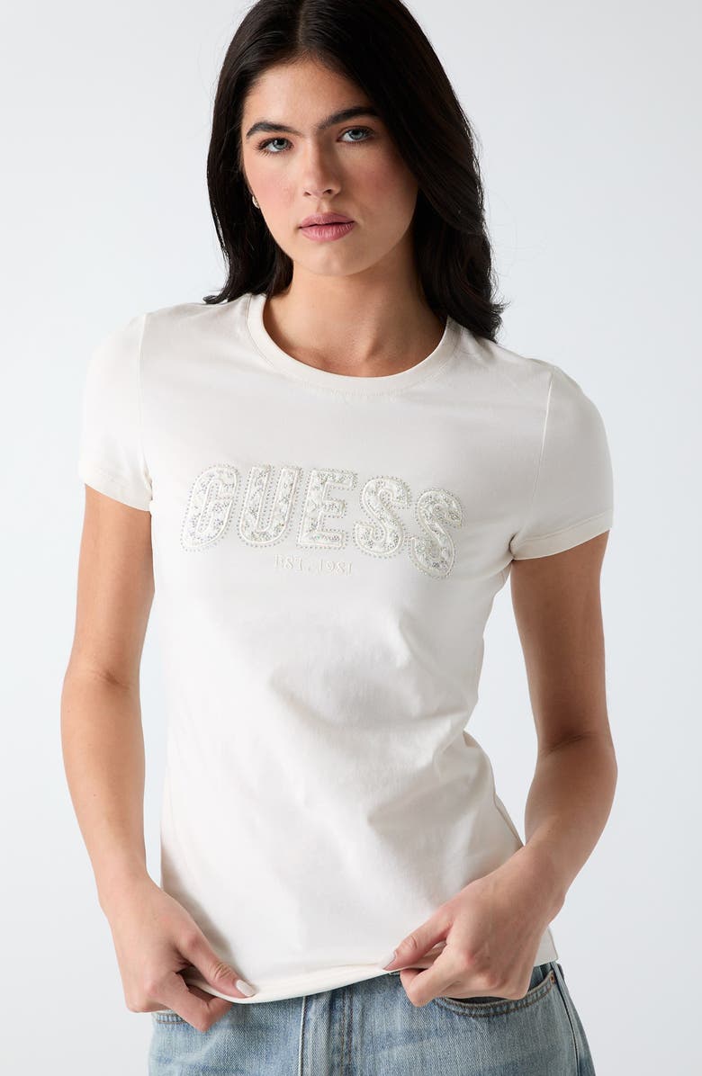 GUESS Logo Jersey Tee, Alternate, color, White