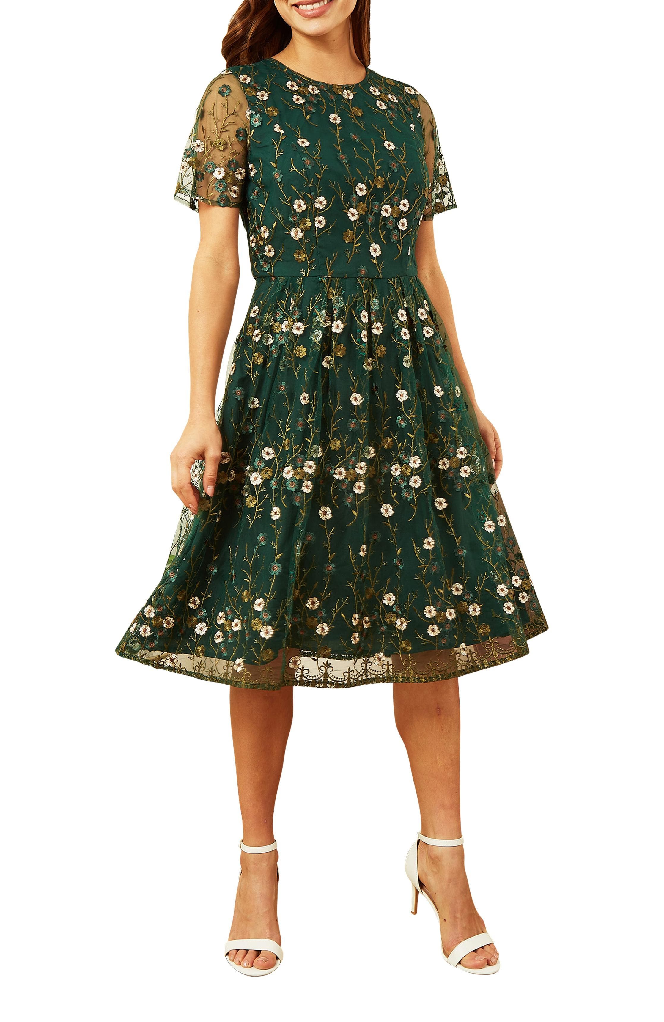 floral embroidered skater dress Winter Abundance Embroidered Cotton Mini Skater Dress