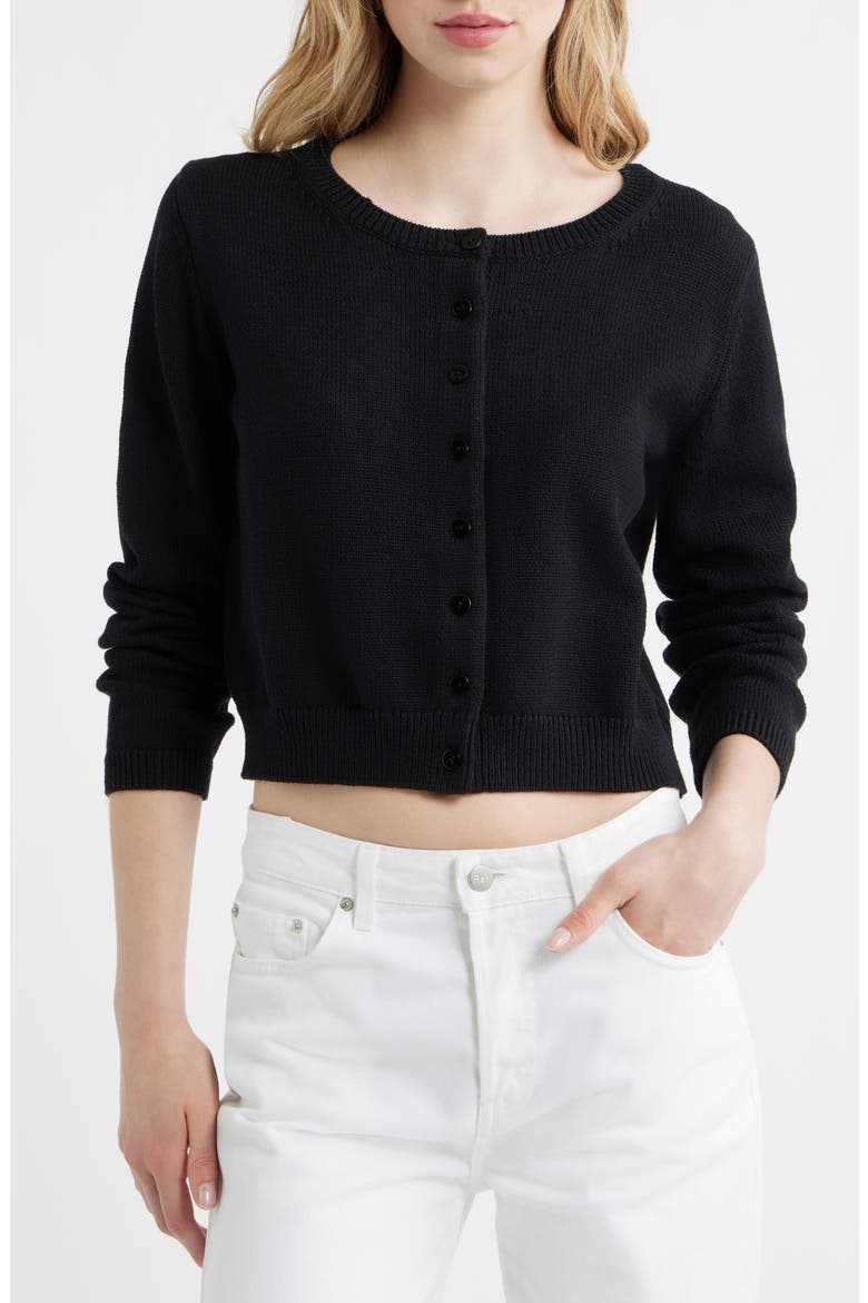 Clara Cotton Crewneck Cardigan, Main, color, BLACK