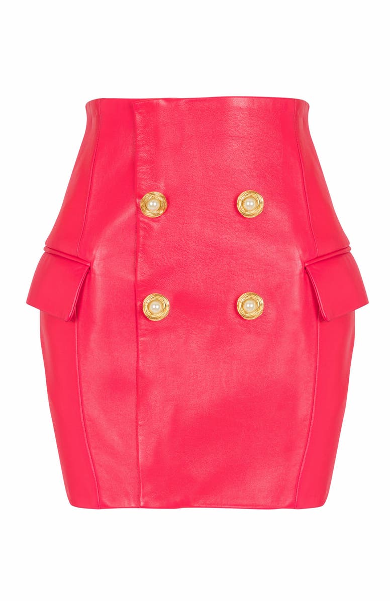 Balmain Short Lambskin Skirt, Main, color, Pink