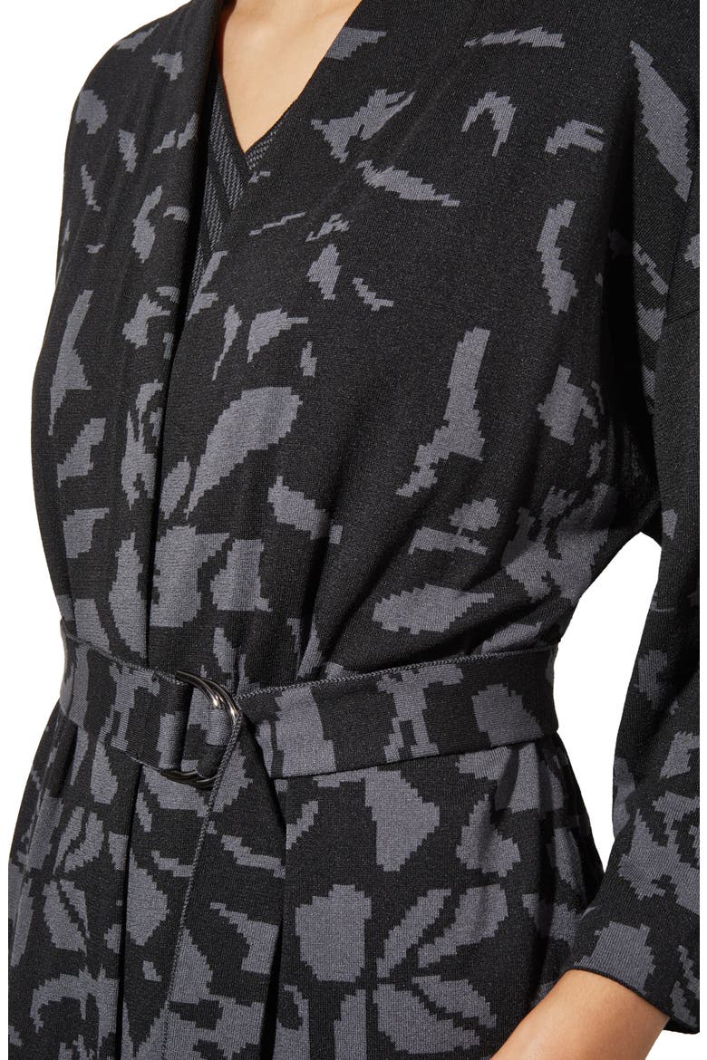 Floral Jacquard Belted Jacket, Alternate, color, BLK/GRANITE