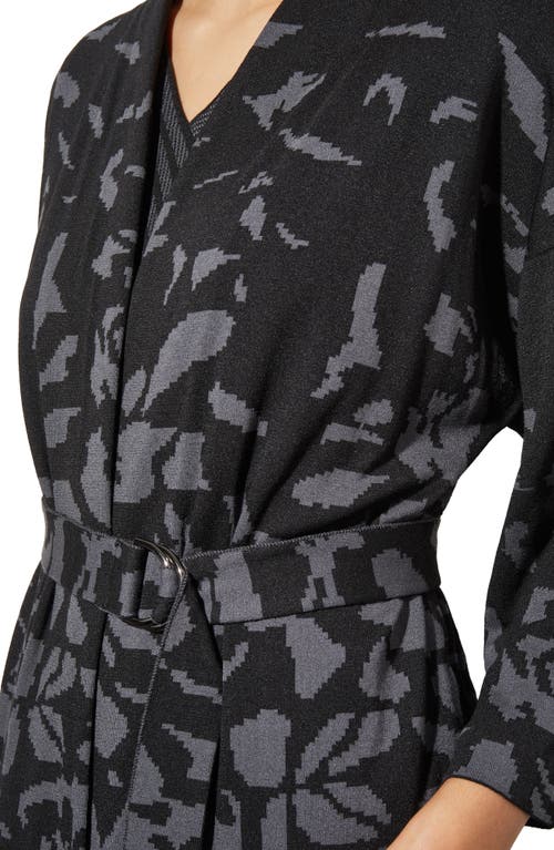 Ming Wang Floral Jacquard Belted Jacket In Black