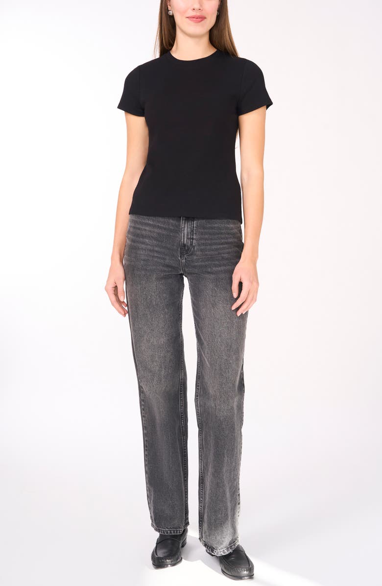 Halogen<sup>®</sup> Rib Stretch Cotton T-Shirt, Alternate, color, Rich Black