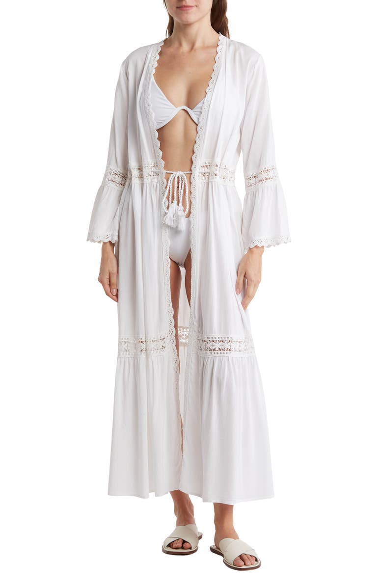 BOHO ME Open Front Lace Inset Cover Up, Main, color, White