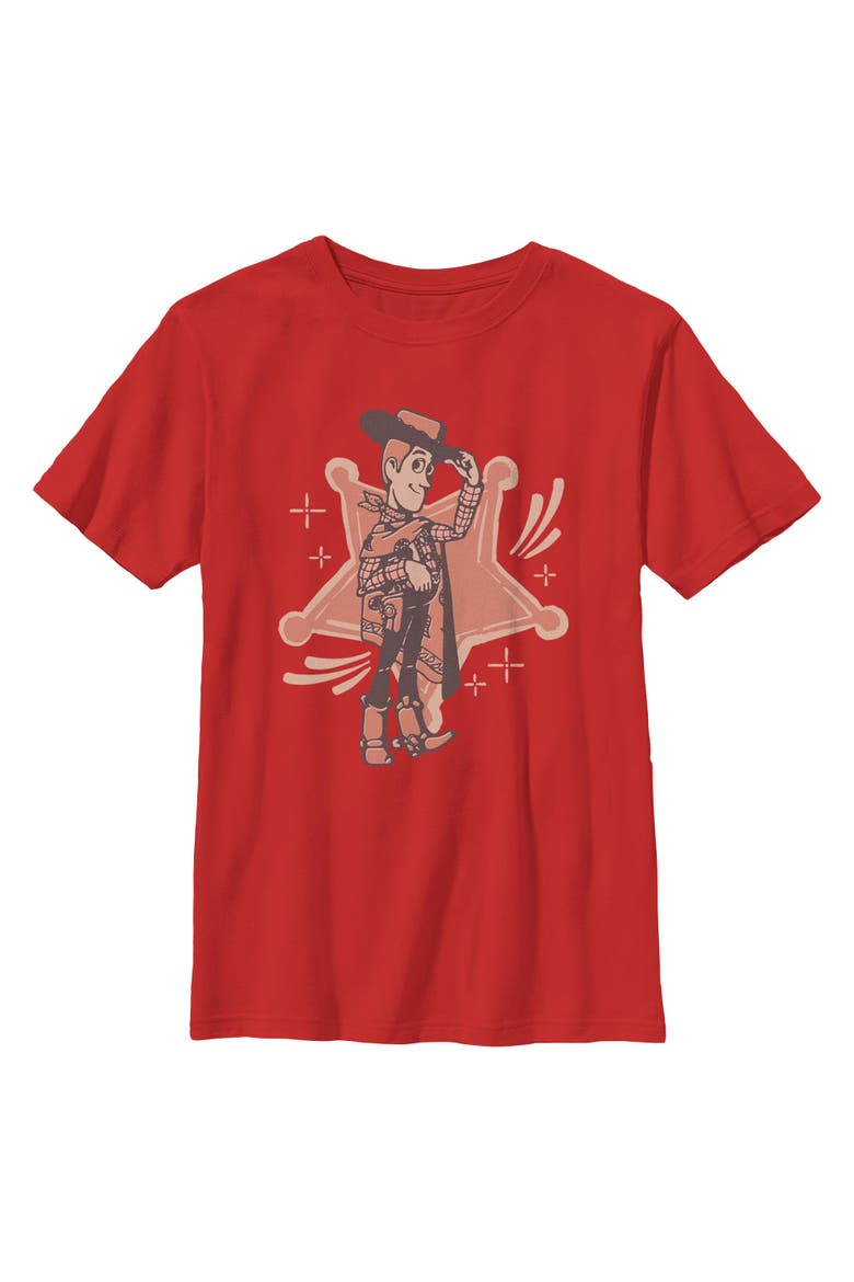 Boy's Toy Story 5 I Am Woody Badge  Graphic T-Shirt, Main, color, Red
