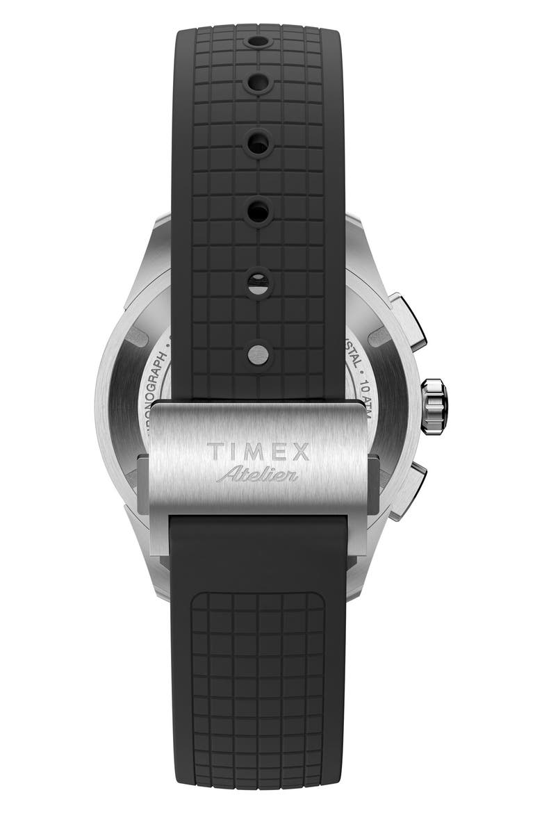 Atelier Chronograph Rubber Strap Watch, 40mm, Alternate, color, SILVER-TONE