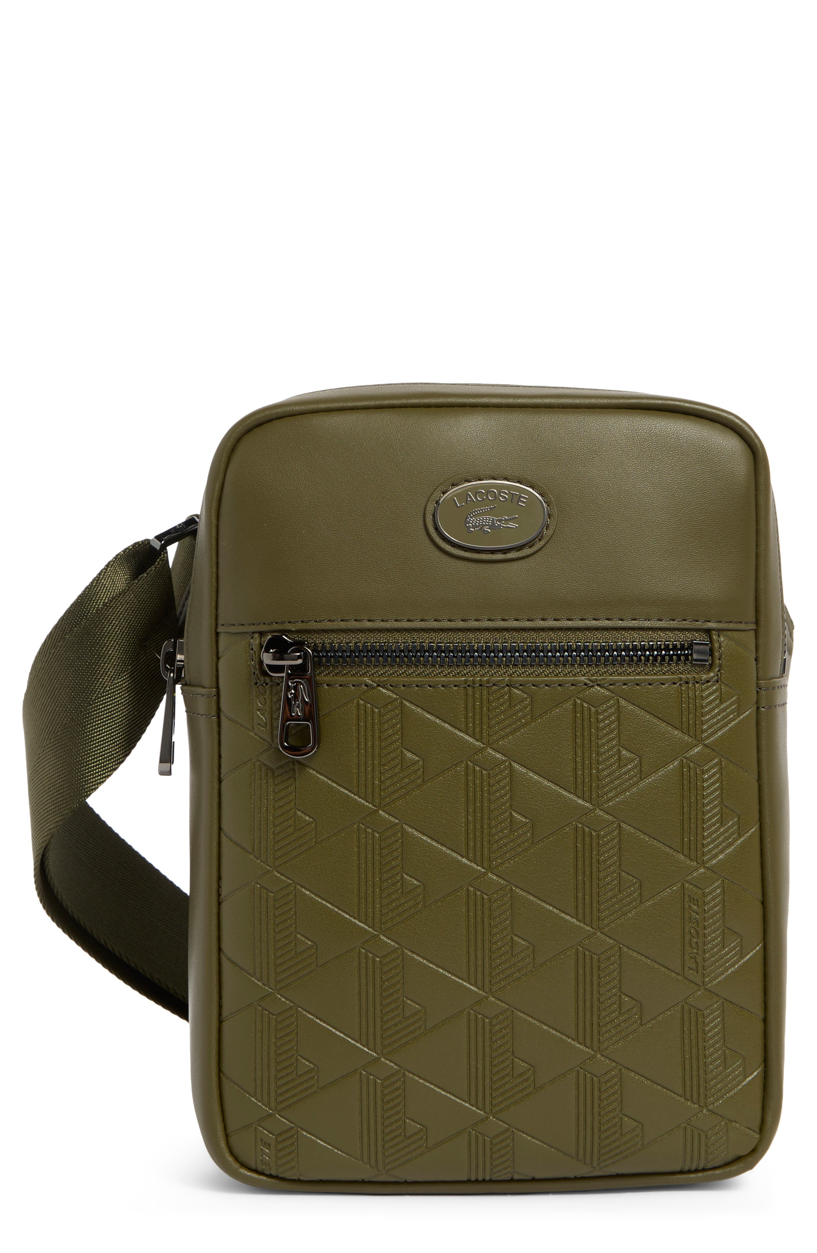 Nomogramme Monogram Embossed Faux Leather Messenger Bag, Main, color, IVY GREEN