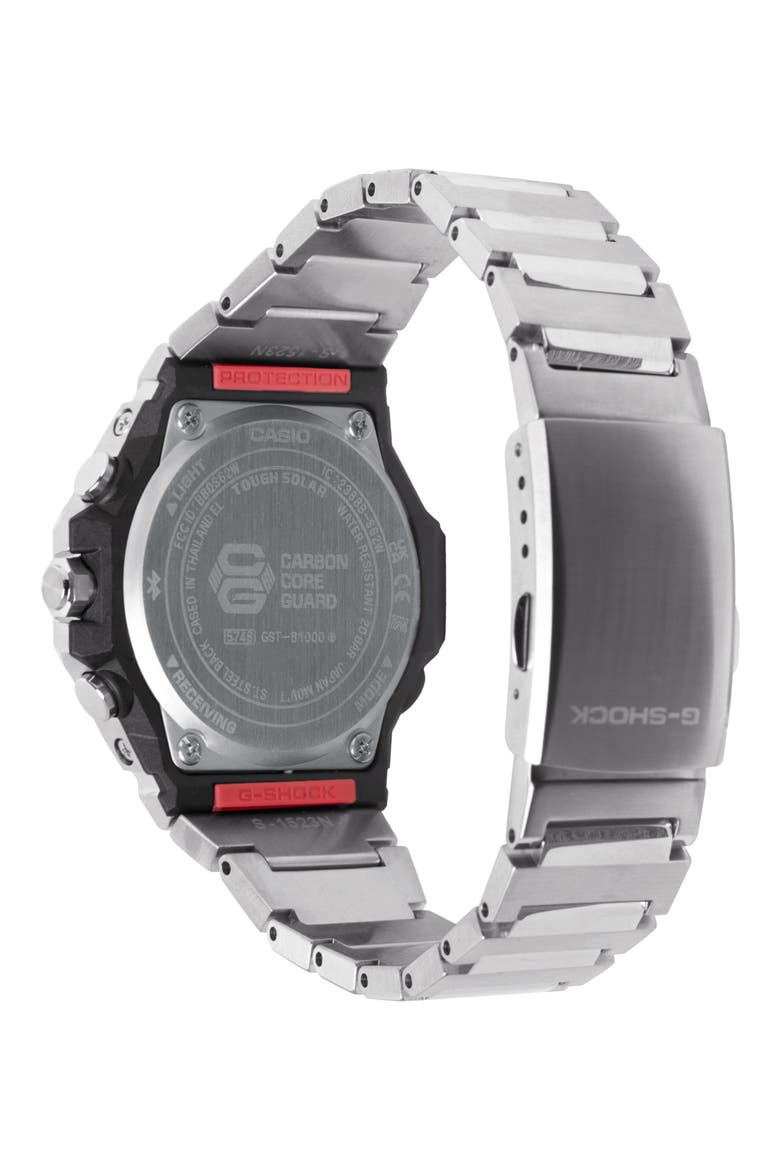 GST-B1000D-2A Black Smartphone Linked Solar Bracelet Watch, 46.9mm x 44.2mm, Alternate, color, SILVER