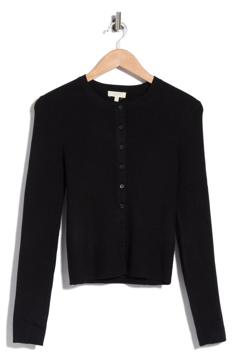 Ribbed Button Front Cardigan, Main, color, RICH BLACK