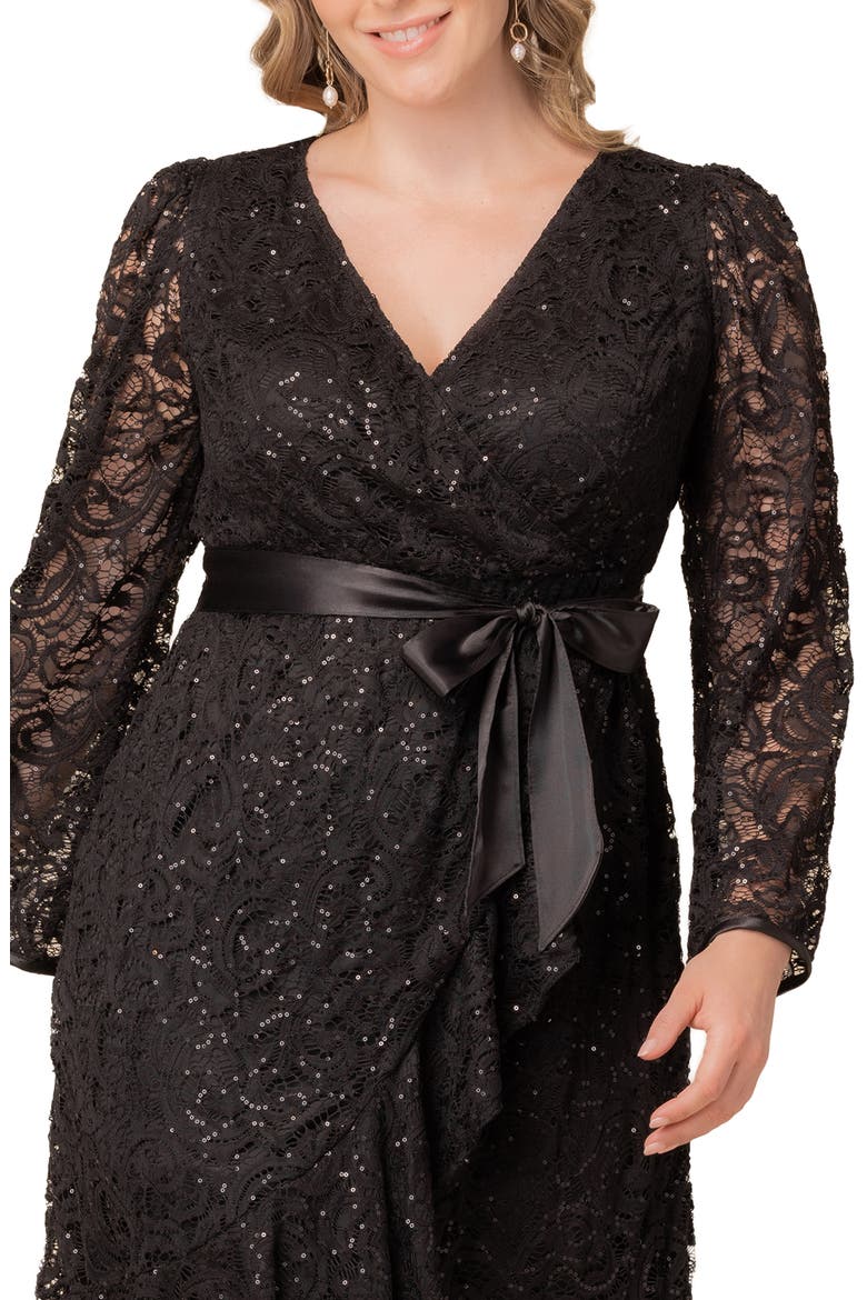 Cosmopolitan Sequin Lace Long Sleeve Cocktail Dress, Alternate, color, ONYX