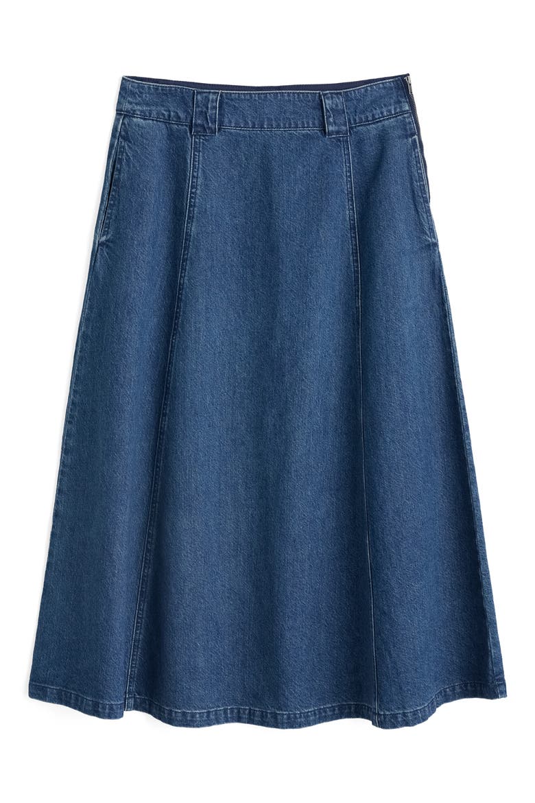 Restharrow Cotton & Linen A-Line Denim Skirt, Alternate, color, MID WASH