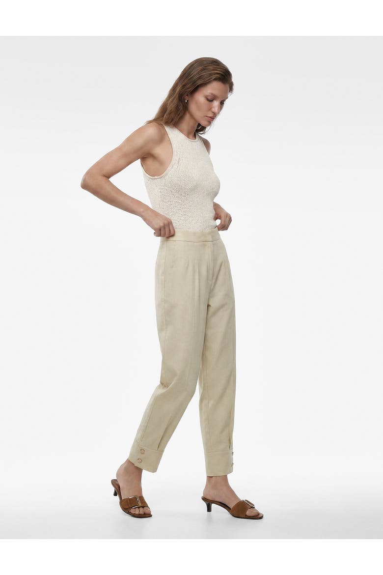 Linen Blend Pleated Tailored Pants with Cuffed Hem, Alternate, color, GREEN