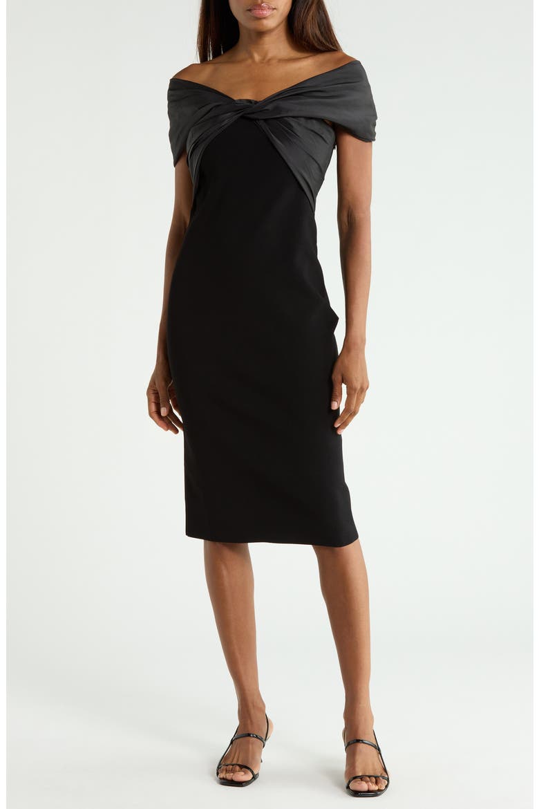 Mia Off-Shoulder Midi Dress, Main, color, BLACK