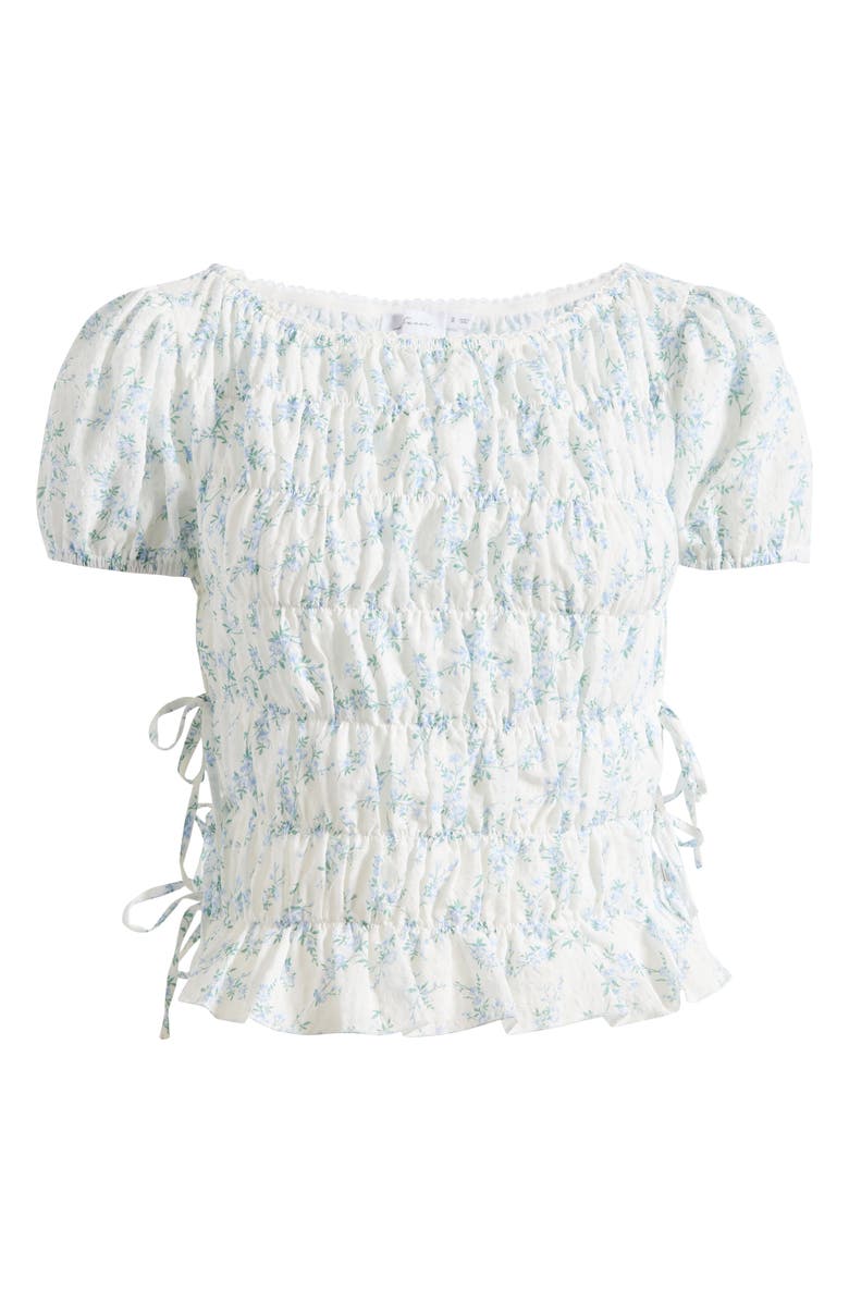 All in Favor Floral Smocked Side Tie Cotton Top, Alternate, color, Ivory Blue