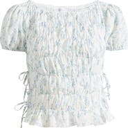 All in Favor Floral Smocked Side Tie Cotton Top