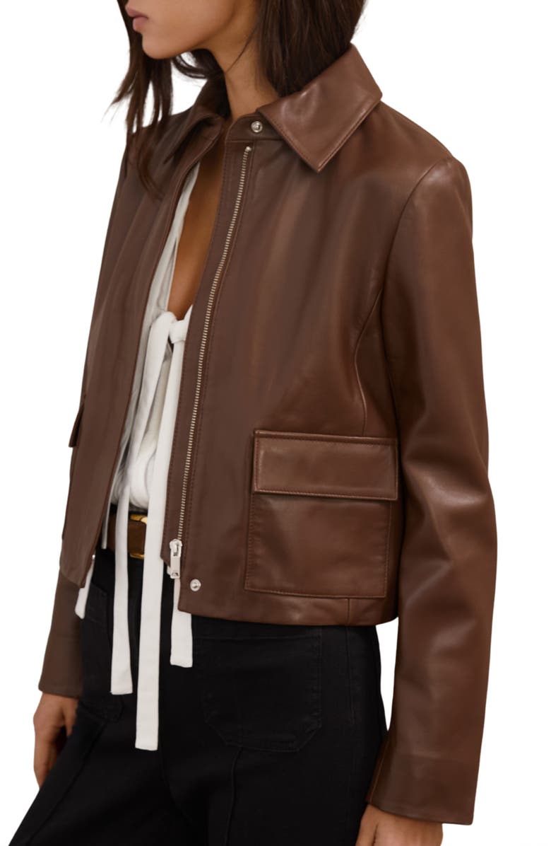 Reiss Drew Leather Jacket, Alternate, color, Mocha Brown
