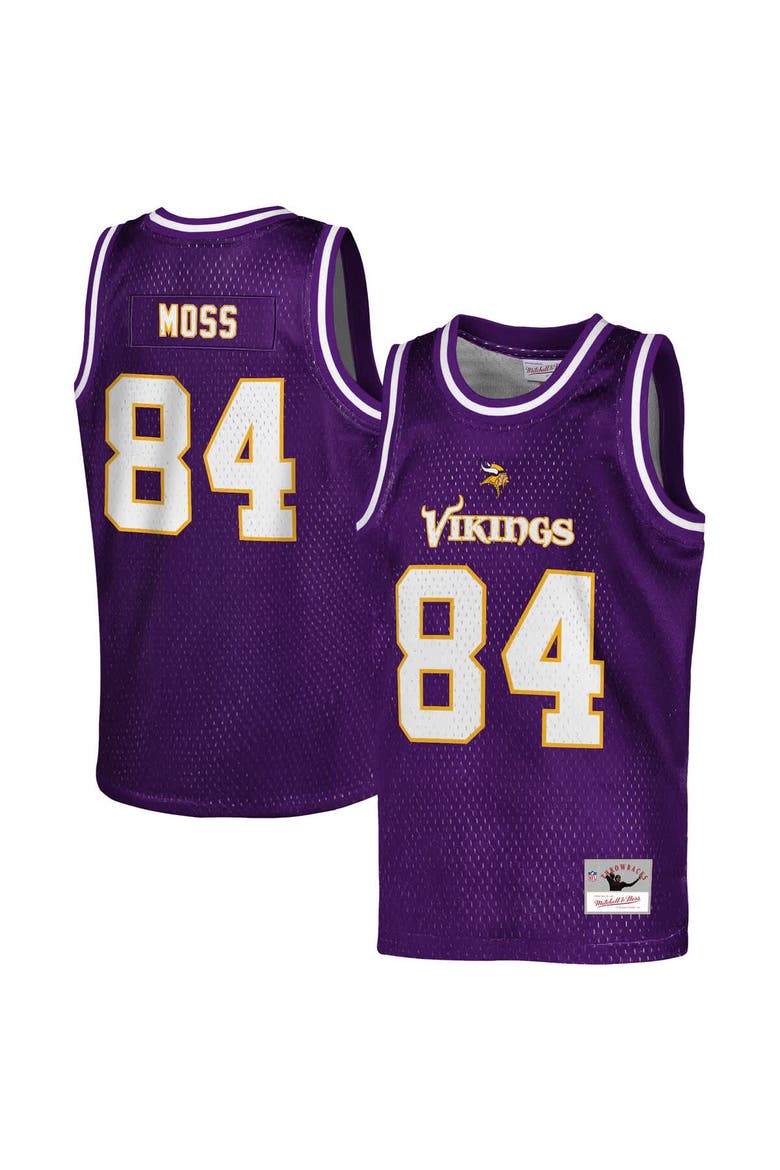 Youth Mitchell & Ness Randy Moss Purple Minnesota Vikings Retired Player NFL Basketball Fashion Jersey, Main, color, Purple