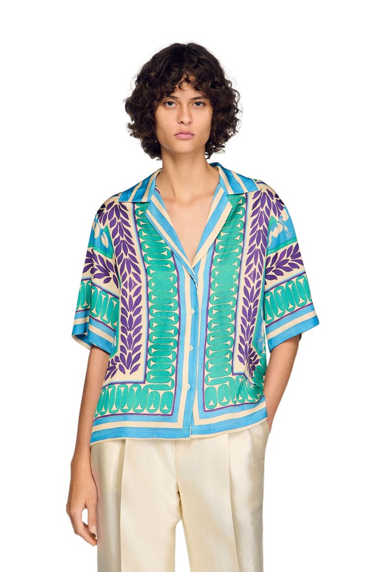 Flower print shirt, Main, color, Green / purple