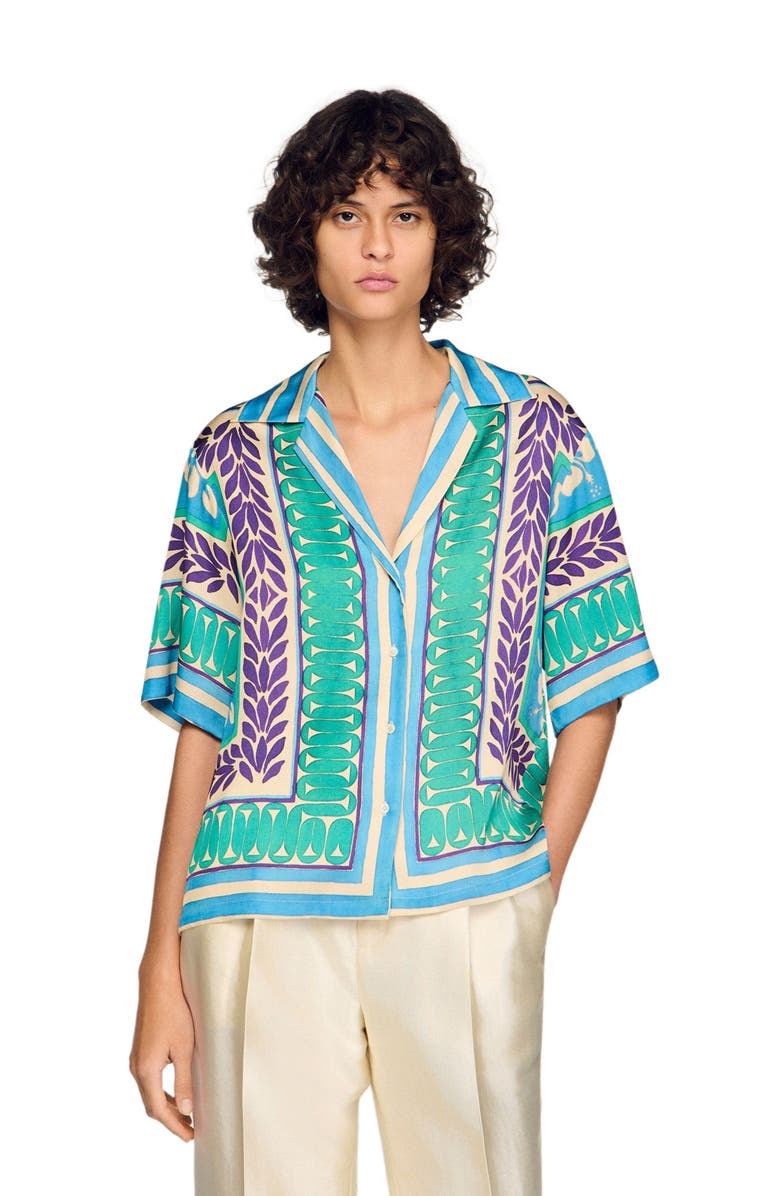 SANDRO Flower print shirt, Main, color, Green / Purple
