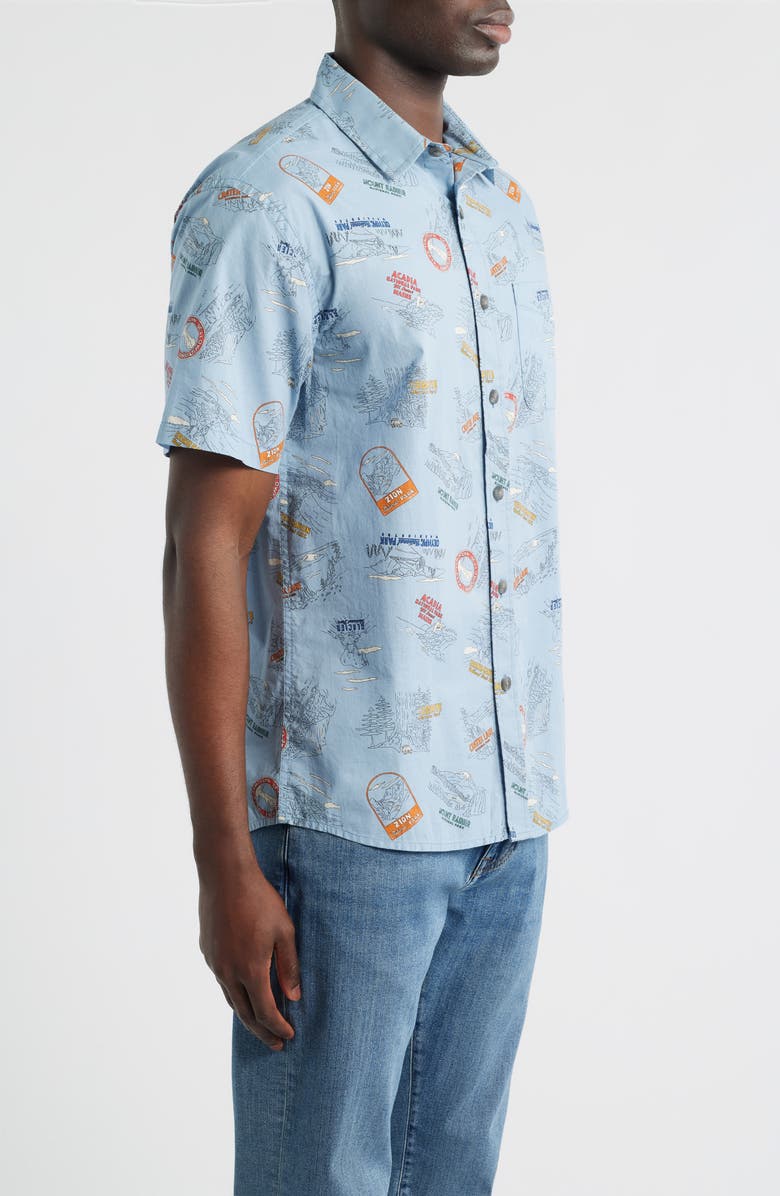 Pendleton Shoreline National Park Print Short Sleeve Cotton Button-Up Shirt, Alternate, color, National Park Blue