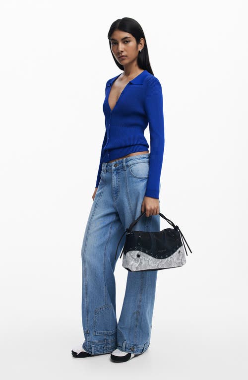 Desigual Studded Snakeskin Print Faux Leather Handbag In Black