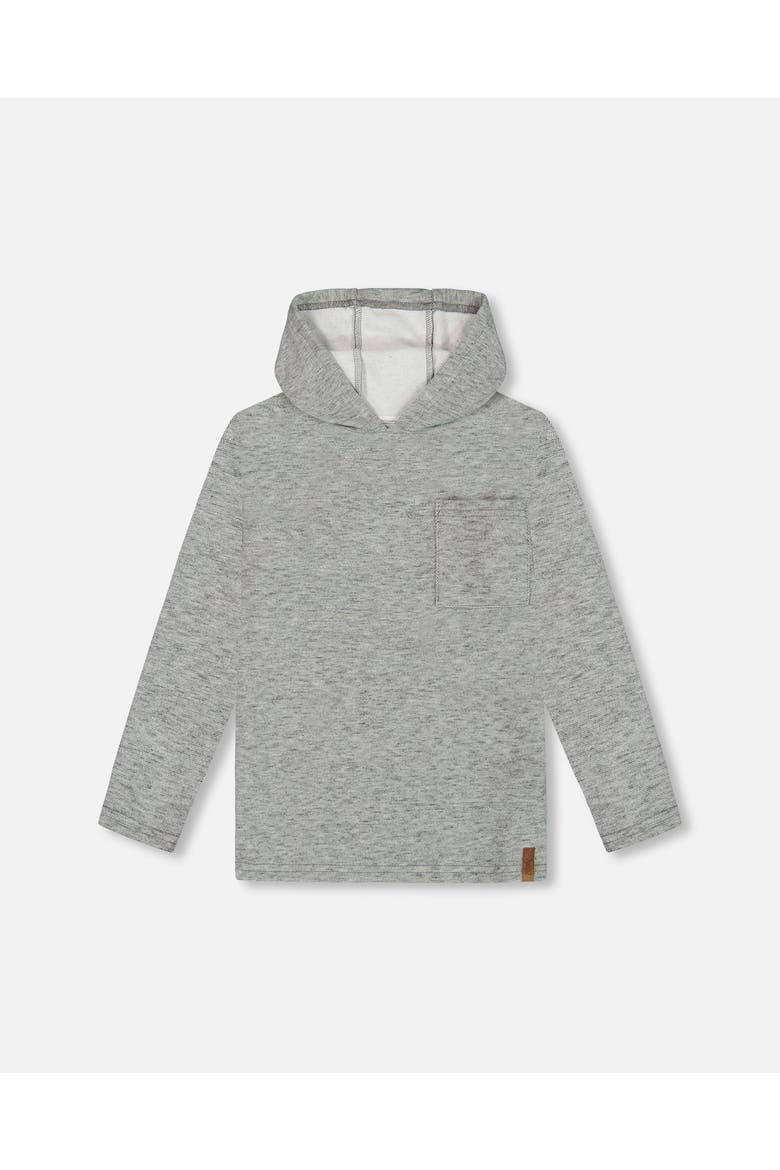 Little Boy's Super Soft Brushed Hooded T-Shirt With Pocket Dark Gray Mix, Main, color, Anthracite