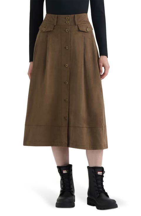 Faux Suede A-Line Midi Skirt