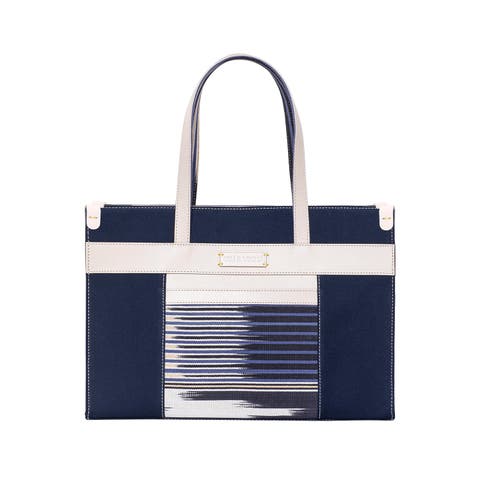 Leather & Canvas Tote Bag with Pockets