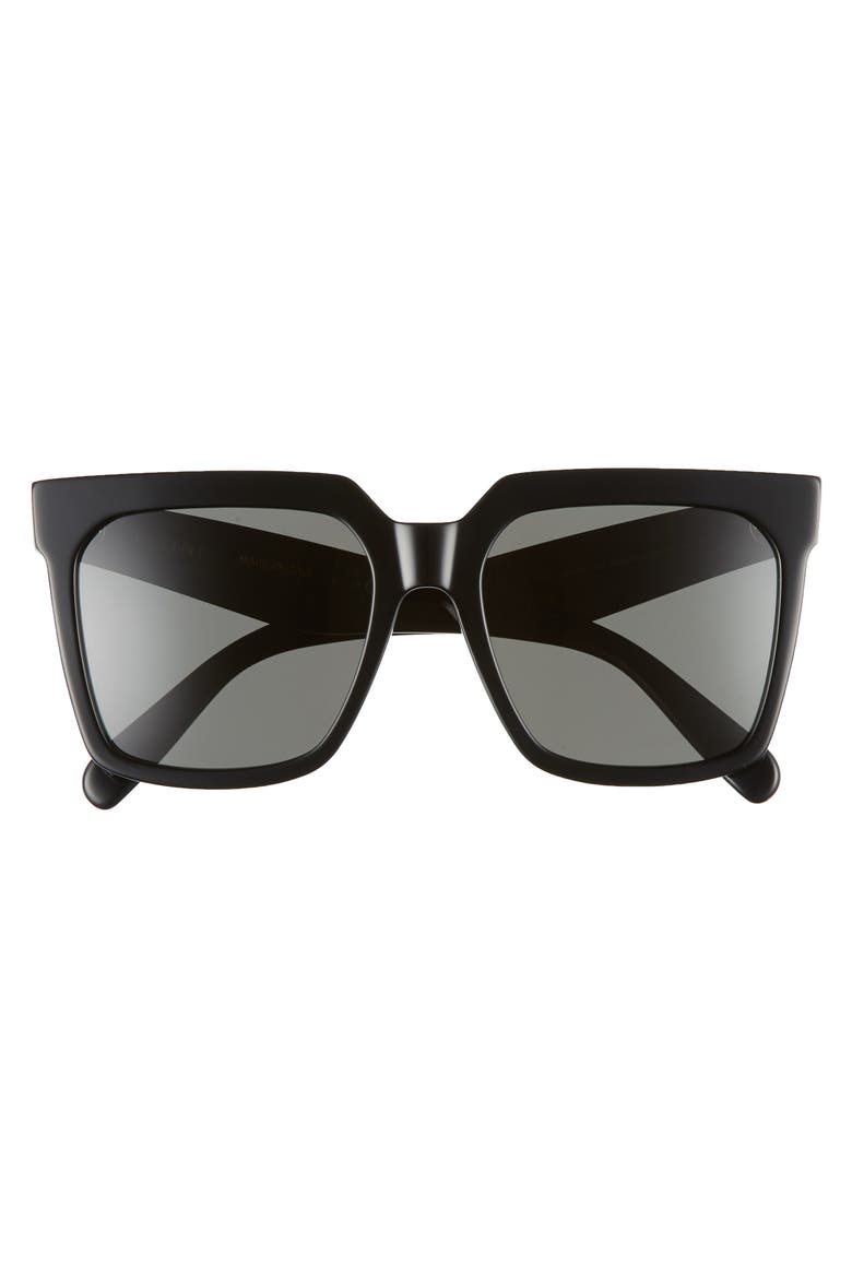 Bold 3 Dots 55mm Polarized Square Sunglasses, Alternate, color, SHINY BLACK/ SMOKE
