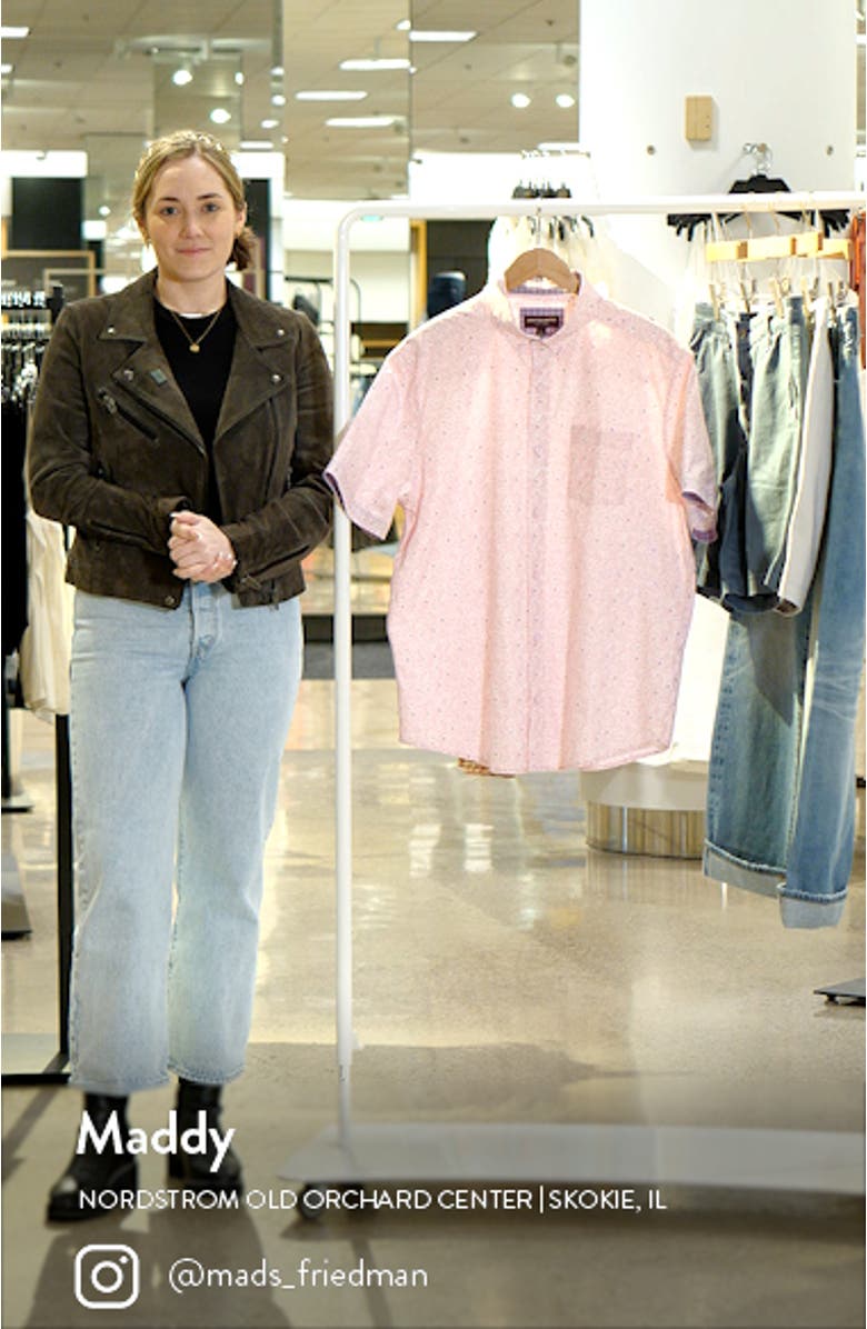 Flamingo Print Short Sleeve Cotton Button-Down Shirt, sales video thumbnail