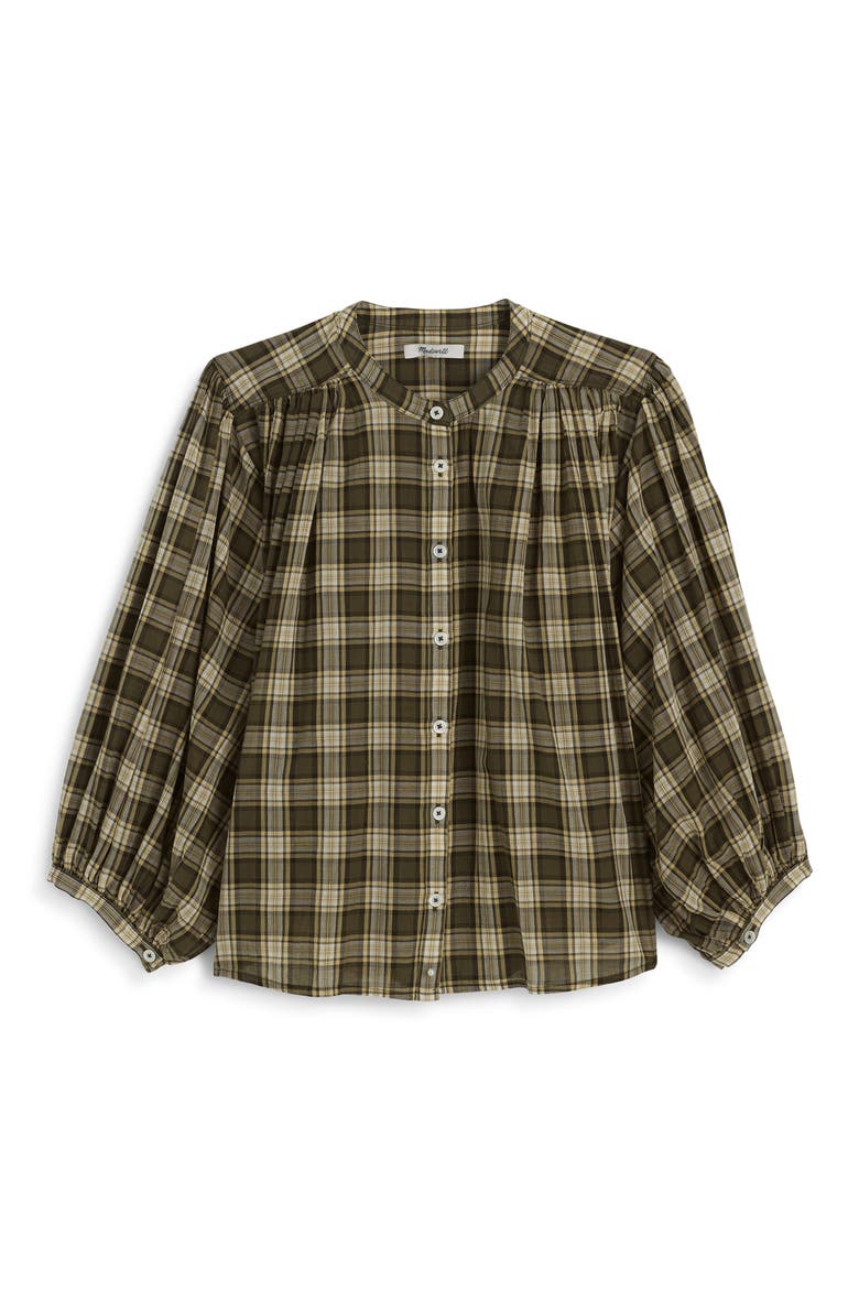 Balloon Sleeve Cotton Button-Up Top, Alternate, color, FADED IVY