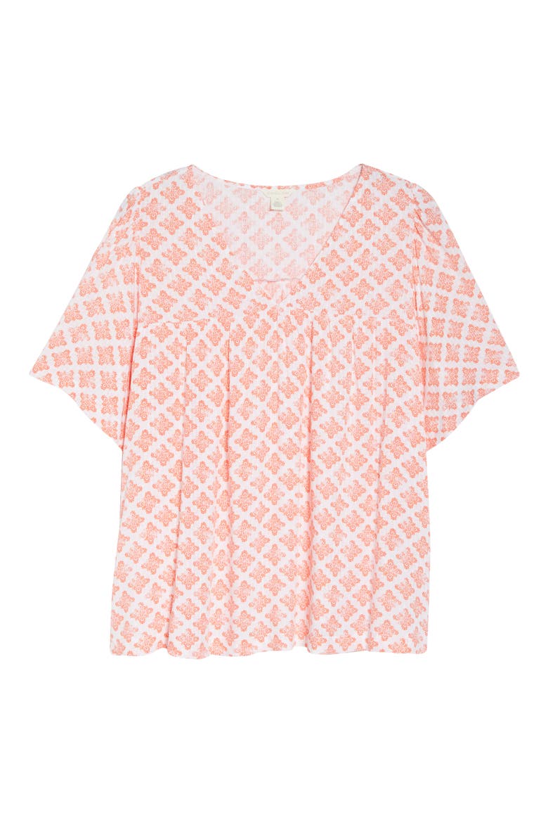 Print V-Neck Gauze Top, Alternate, color, WHITE- CORAL TILE GEO