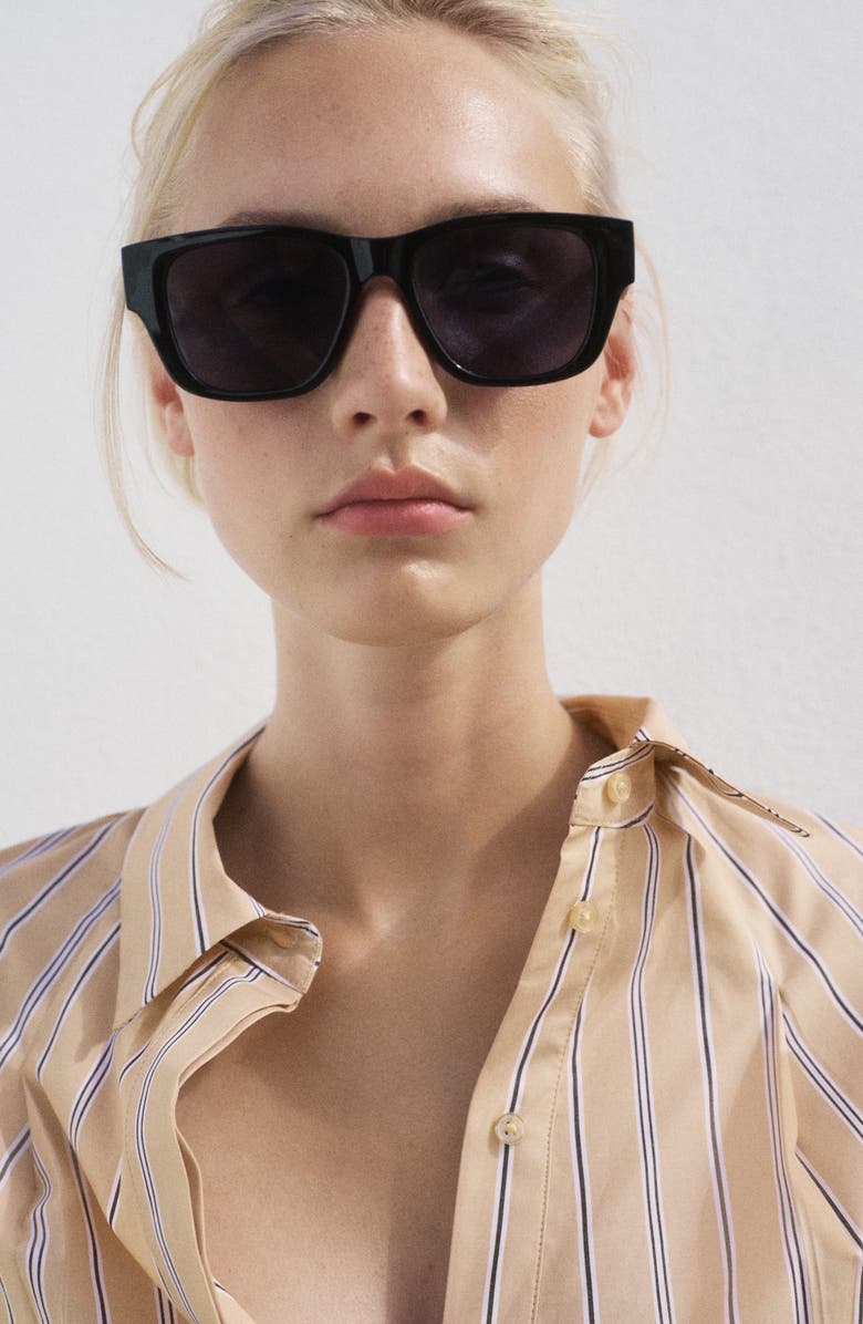 MANGO Stripe Short Sleeve Poplin Button-Up Shirt, Alternate, color, Light Brown