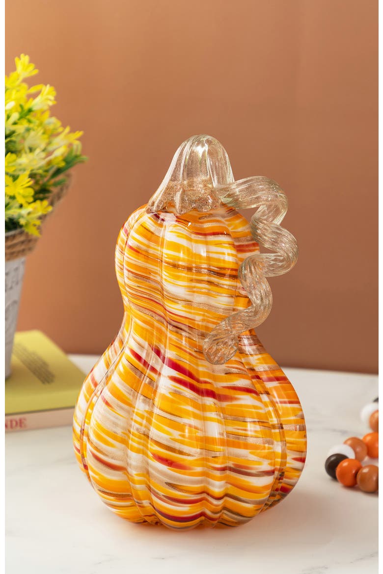 Fall Multi Stripes Glass Gourd Pumpkins, Alternate, color, Orange