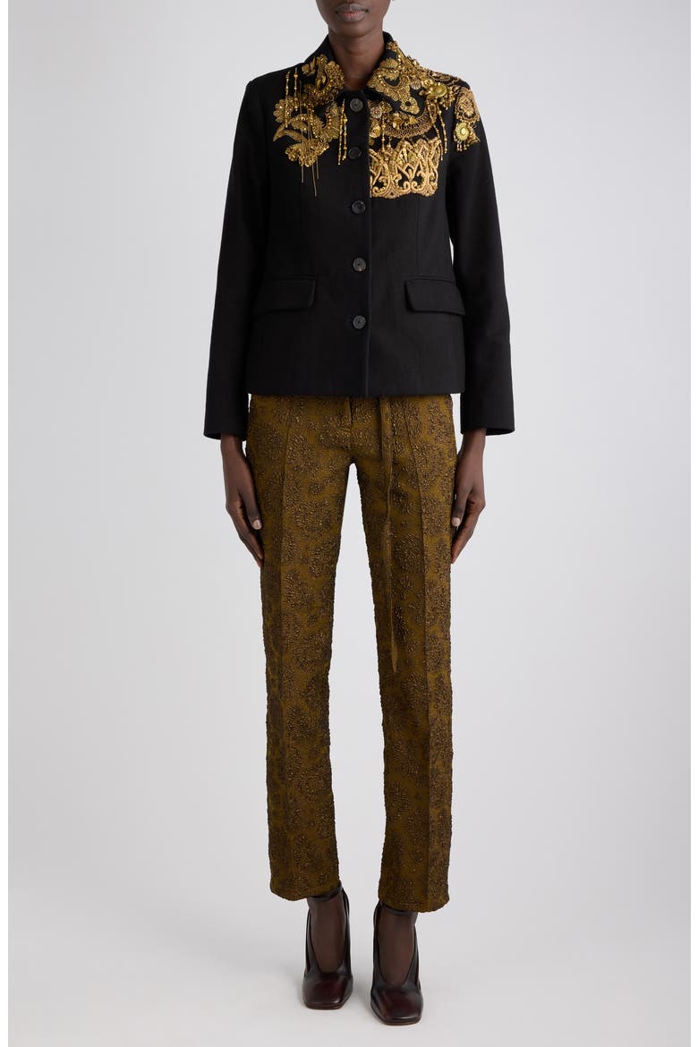 Bettsy Floral Embroidered Cotton Jacket, Alternate, color, BLACK