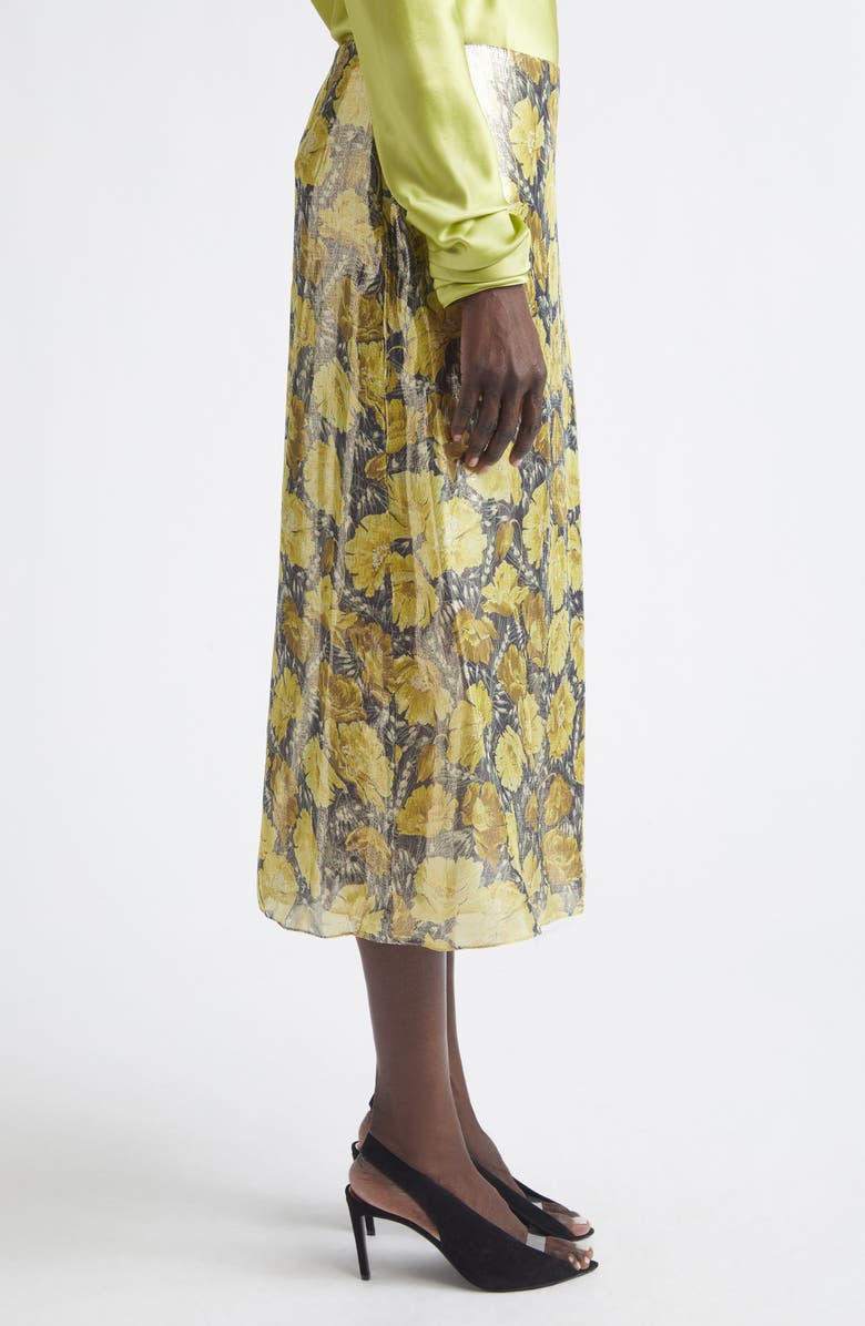Valentino After Winter Metallic Poppies Print Skirt, Alternate, color, Yellow Multi