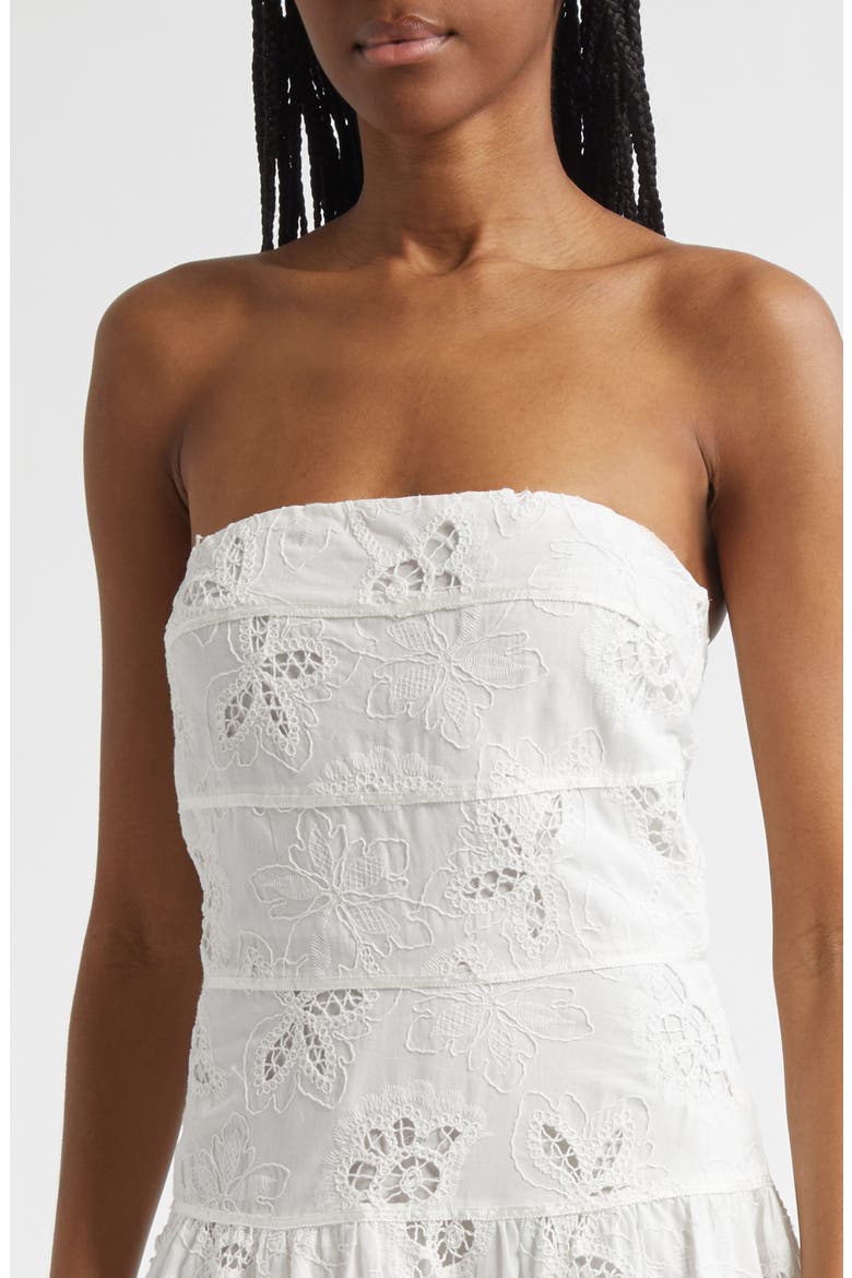 Blanca Embroidered Strapless Cotton Dress, Alternate, color, WHITE FLOWER