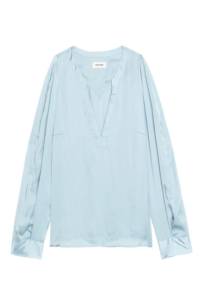 Torny Satin Split Neck Top, Alternate, color, SKY