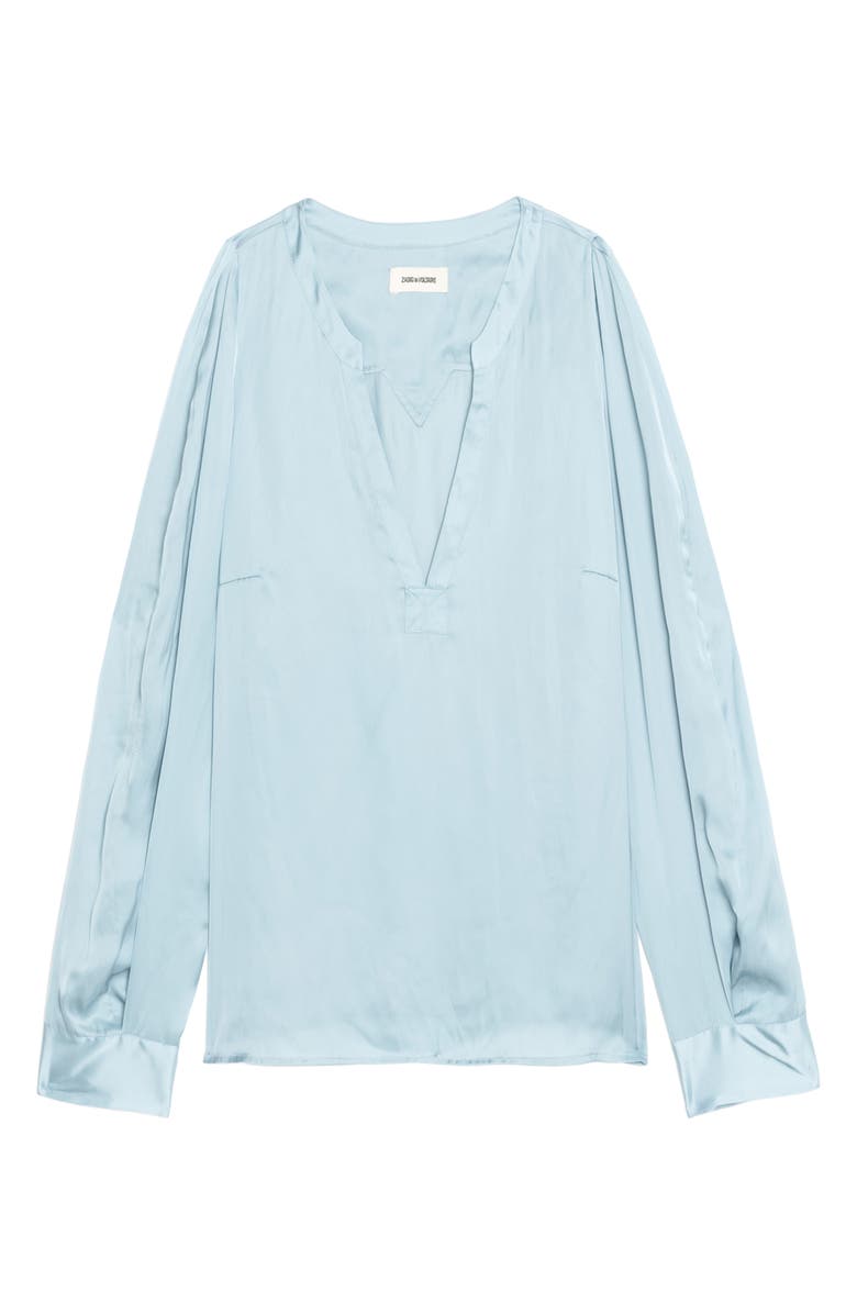 Zadig & Voltaire Torny Satin Split Neck Top, Alternate, color, Sky