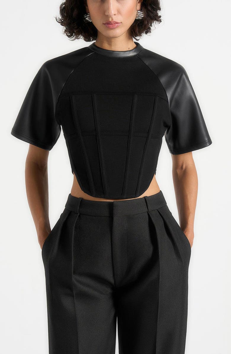 Manière De Voir Juline Corset T-Shirt, Alternate, color, Black