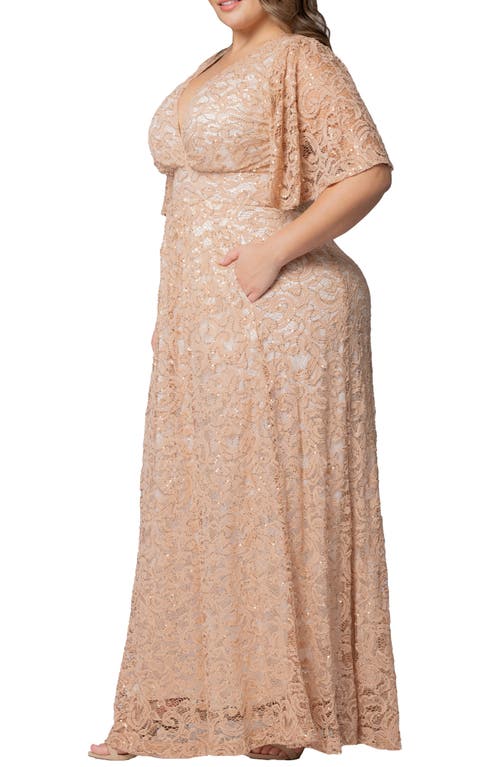 Kiyonna Luminous Sequin Lace A-line Gown In Champagne