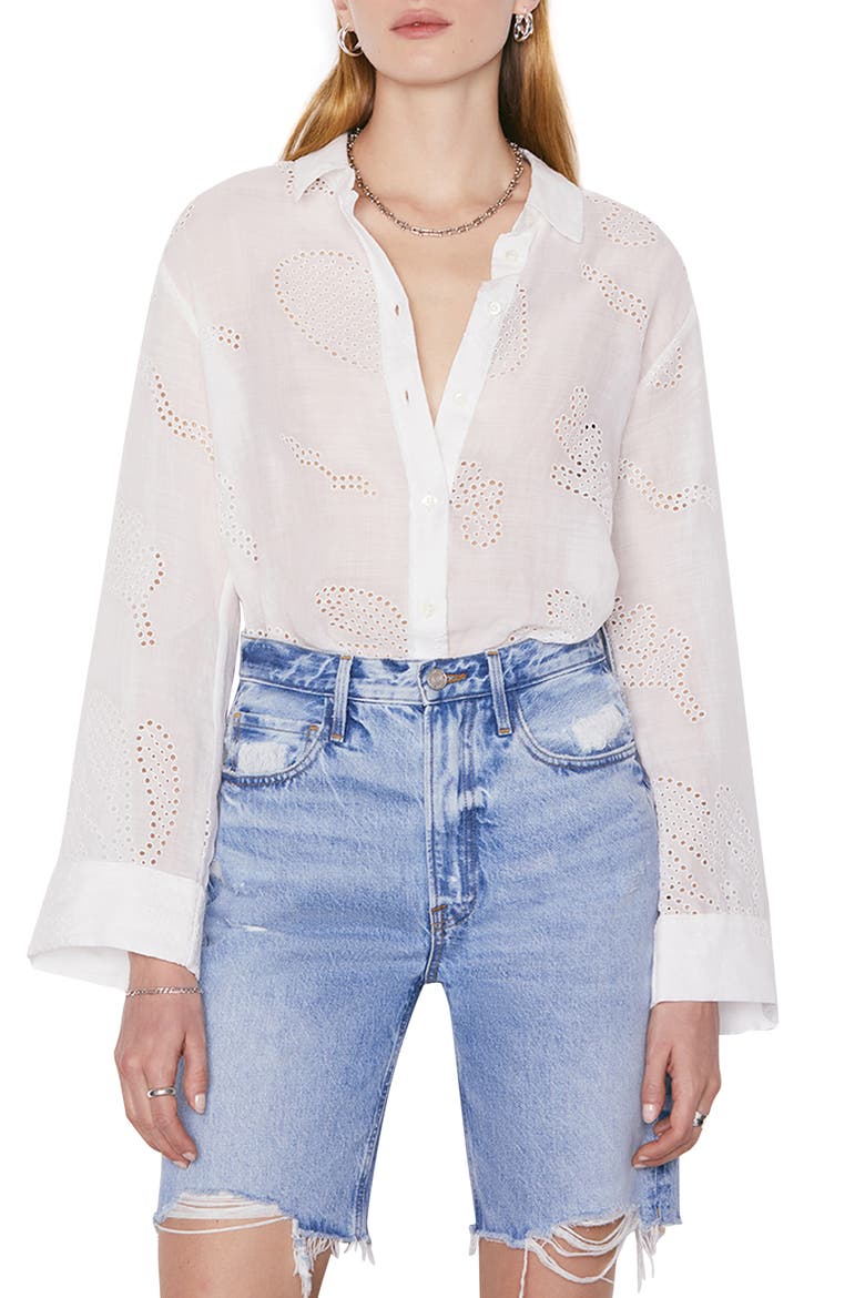 Embroidered Eyelet Button-Up Shirt, Main, color, BLANC