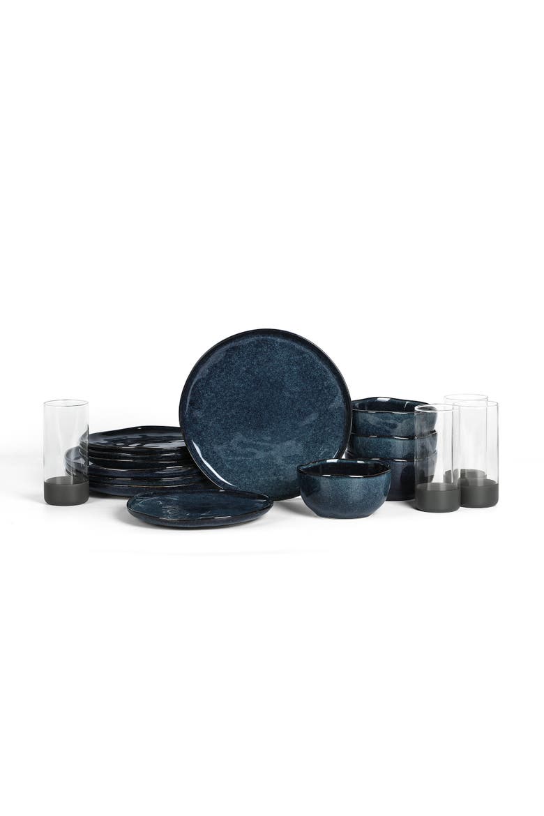 Mirella Stoneware 16-Piece Dinnerware Set with Glasses, Main, color, Blue