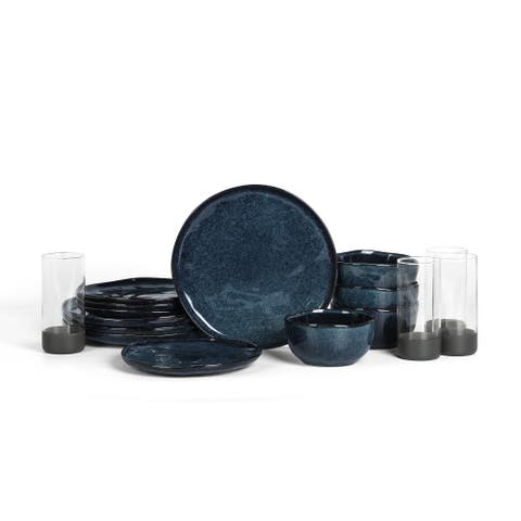 Mirella Stoneware 16-Piece Dinnerware Set with Glasses