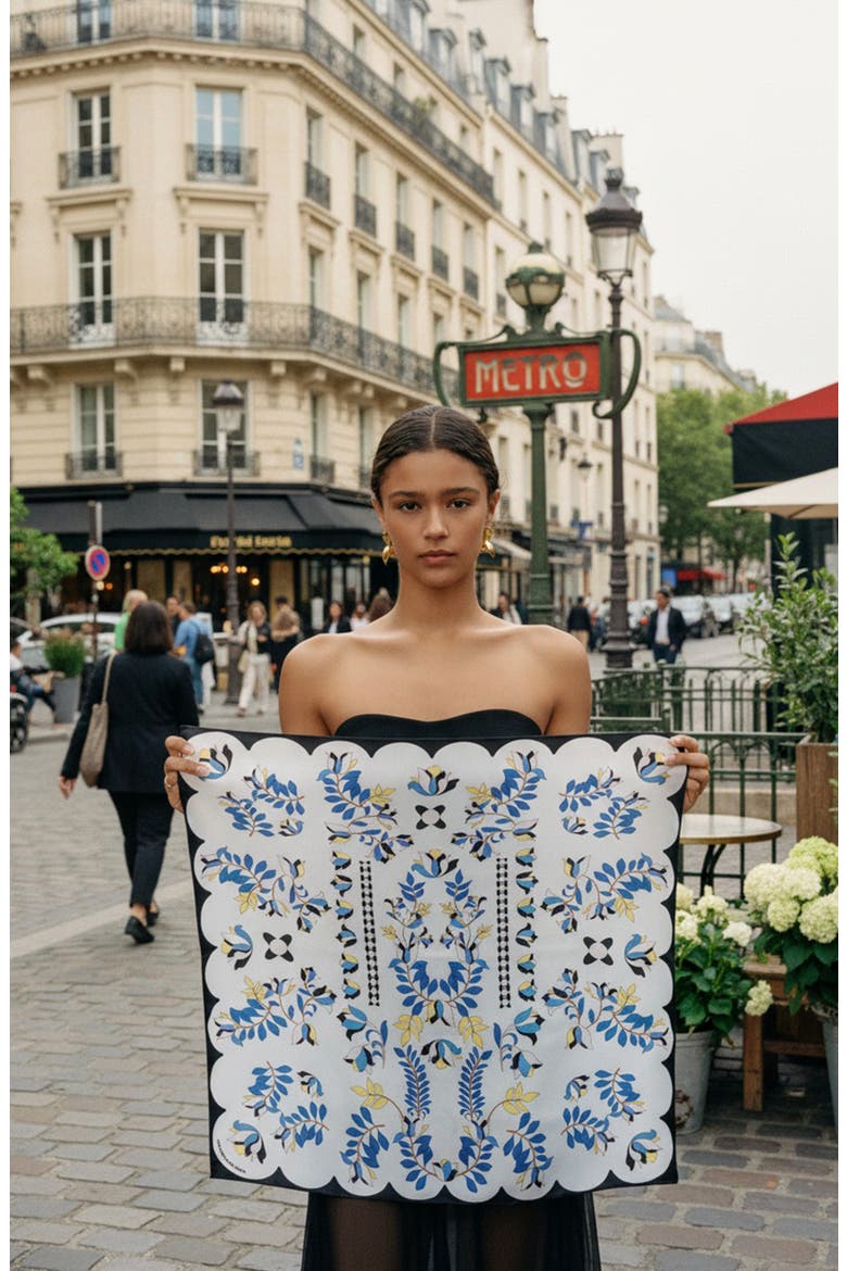 Double Sided Silk Scarf Floral Parade, Alternate, color, White