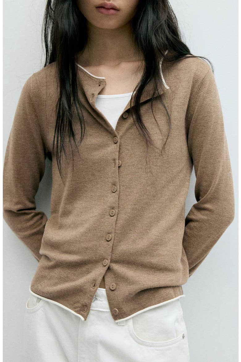 Button Front Cardigan, Main, color, MEDIUM BROWN