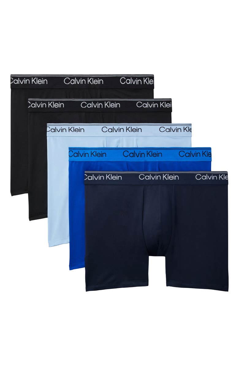 Calvin Klein Assorted 5-Pack Microfiber Boxer Briefs, Alternate, color, Black/ Blue/ Navy