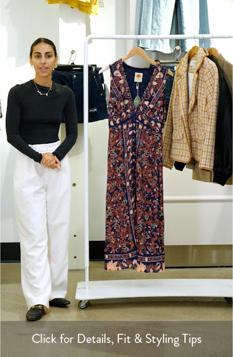 Boho Floral Scarf Print Sleeveless Midi Dress, sales video thumbnail